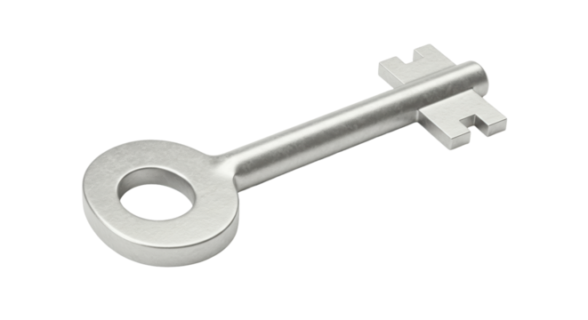 Isolated Metallic Silver Key with Simple Design