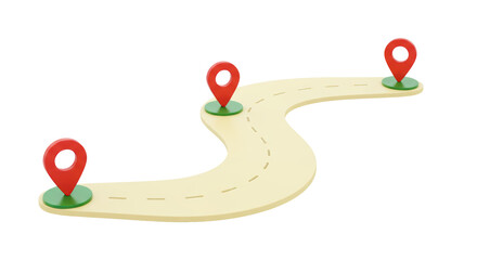 Isolated Route Path with Three Location Pin Markers
