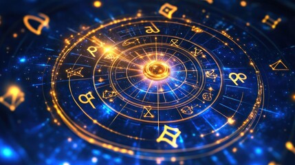 Cosmic Zodiac Wheel, Digital Art (1)