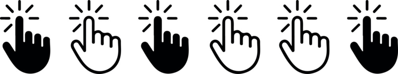 Click Here! A series of stylized click icons representing interactive elements and calls to action, perfect for website design, apps, and digital marketing campaigns. 