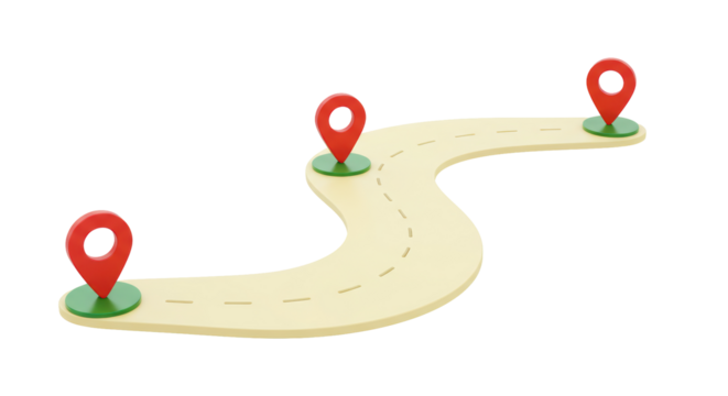 Isolated Route Path with Three Location Pin Markers