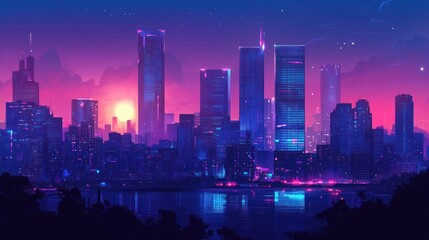 Obraz premium Neon City Skyline at Dusk (1)
