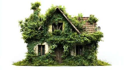 Fototapeta premium Overgrown jungle house isolated on white background