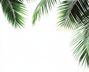 Lush Green Palm Leaves Framing Bright Minimalistic Background