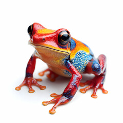 Vibrant poison dart frog with colorful patterns, isolated on a white background