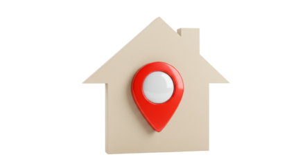 Isolated Red Location Pin on House Icon