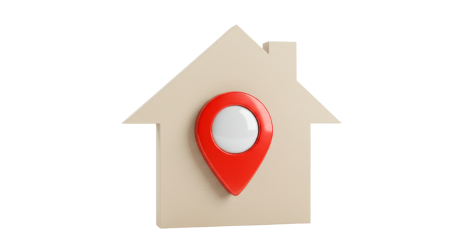Isolated Red Location Pin on House Icon