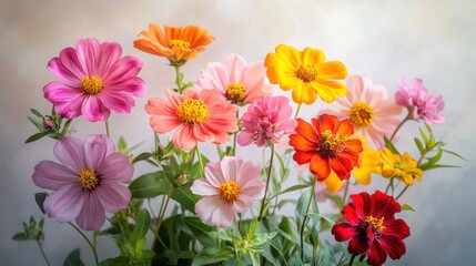 Colorful flowers bouquet, still life, soft light background, for greeting card or wallpaper
