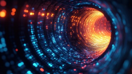 Obraz premium Digital Vortex: A Journey Through the Neon Tunnel of Data