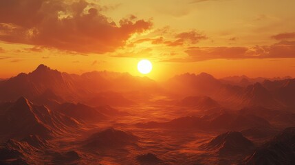 Sunrise over a desert mountain range