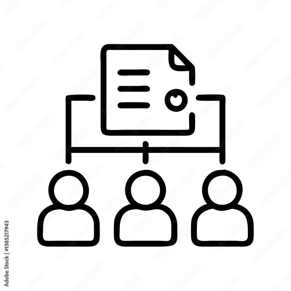 Poster organization chart with document and team members for business structure and hierarchy management pl