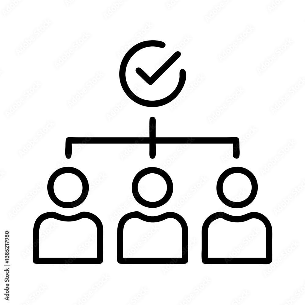 Poster organization chart hierarchy structure with checkmark approval business management workflow diagram 