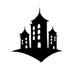 Fototapeta premium Silhouette of a spooky castle on a white background