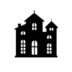 Black Silhouette Church Icon: Minimalist Religious Building, Vector Art