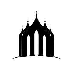 Minimalist Gothic Church Silhouette Logo in Black and White