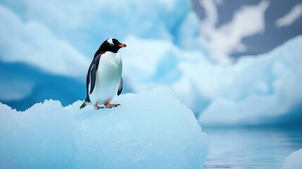 Obraz premium Penguin standing on an iceberg isolated on white background