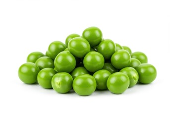 A heap of fresh green peas isolated on a white background showcasing vibrant color and smooth texture