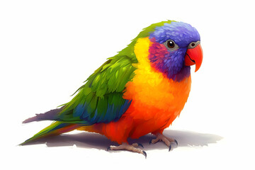 Obraz premium Vibrant Rainbow Lorikeet Isolated on White Background Displaying Colorful Plumage and Distinctive Markings
