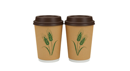Isolated Pair of Coffee Cups with Wheat Design Illustrating Agriculture