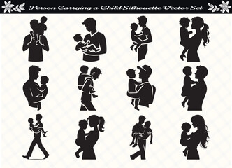 Black Color Person Carrying a Child Silhouette Vector Illustration for Digital and Print Design