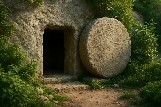 Empty Tomb with Stone Rolled Away Representing the Resurrection