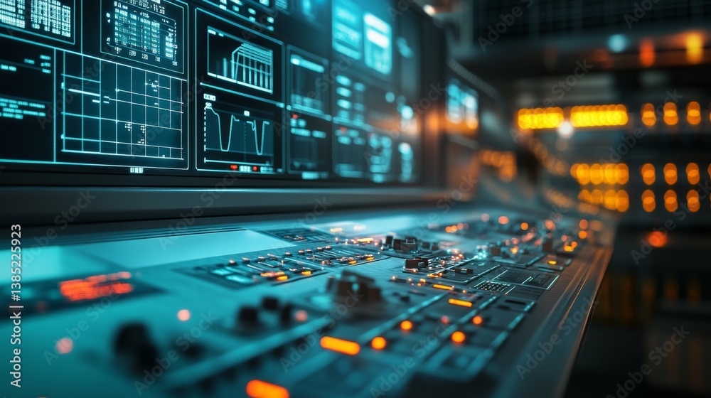 Poster advanced control panel display modern technology facility digital interface high-tech environment cl