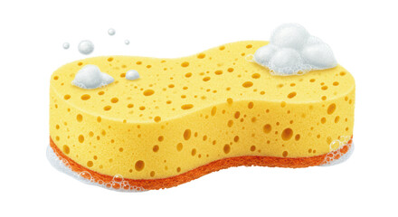Isolated Yellow Cleaning Sponge with Bubbles