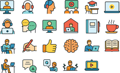 Colorful Online Education & Learning Icons
