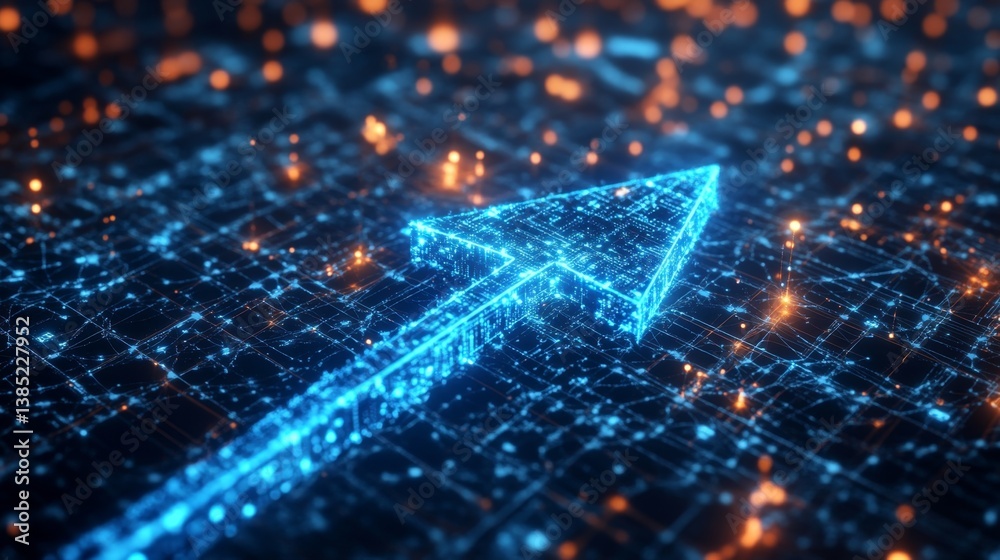 Poster digital arrow navigating through data streams virtual environment infographic abstract concept