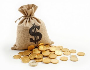 bag of gold coin isolated on transparent background AI Generated