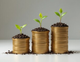 Woman putting coin in the jar with plant