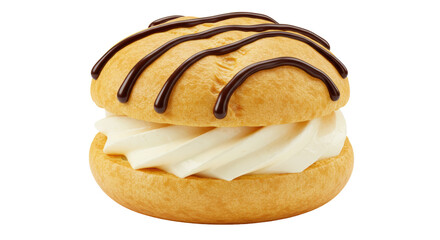 Isolated Cream Puff Pastry with Chocolate Drizzle for Dessert