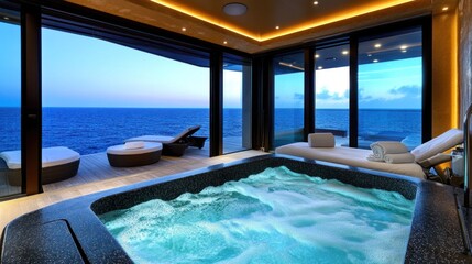 Luxury yacht hot tub ocean view sunset relaxation