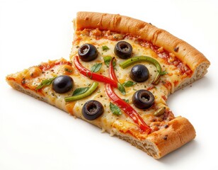 Slice of pizza, white background, overhead view