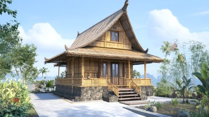 Tropical Bamboo House Design, Island Landscape