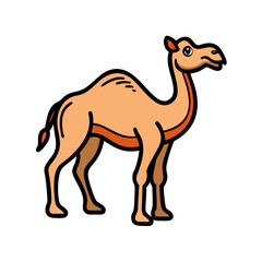 Cartoon camel illustration for kids learning about desert animals and camel species with cute design