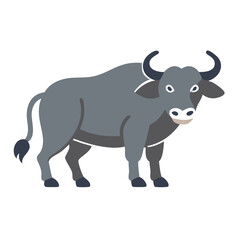 Illustration of a gray water buffalo with curved horns for animal and nature themed designs and projects
