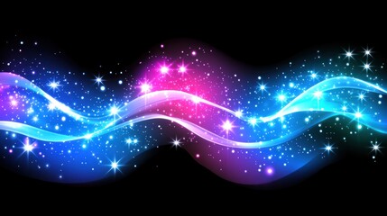 Obraz premium Glimmering Cosmic Waves: A Symphony of Blue and Pink Nebulae