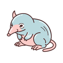 Fototapeta premium Cute cartoon desman illustration, aquatic mammal, animal clip art, vector drawing, blue and pink colors