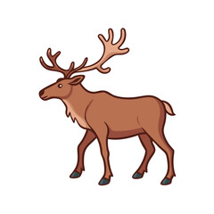Cartoon reindeer illustration of a brown reindeer with antlers standing on a white background image vector