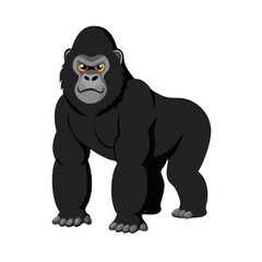 Cartoon gorilla vector illustration of a strong primate for wildlife animal designs and jungle themes use