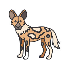 Illustration of african wild dog vector art drawing of painted hunting dog for wildlife designs and prints