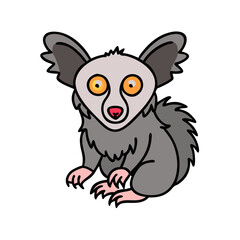 Cute cartoon bush baby vector illustration of a small primate with big eyes and ears drawing design
