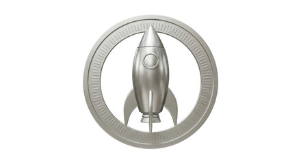 Isolated Silver Rocket in Circle for Space Launch