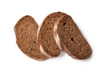 Pieces of fresh bread isolated on white, top view