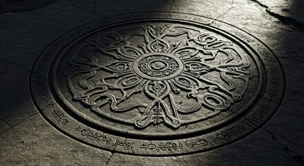 Naklejka premium Mystical Stone Carving Line Drawing