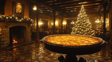 Festive Christmas Eve dinner in a rustic restaurant