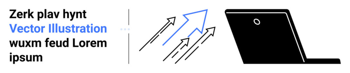 Upward arrows moving beside a sleek laptop represent digital growth, innovation, progress, and success. Ideal for business, technology, strategy, and analytics themes, marketing startups simple