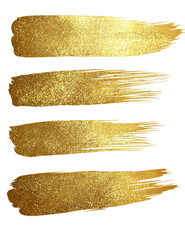 Gold Glitter Brush Strokes Set Isolated on Transparent Background