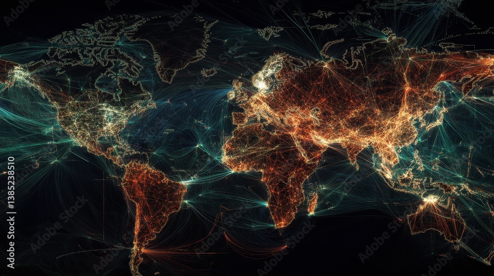 Poster global network visualization digital mapping infographic data-driven technology abstract concept